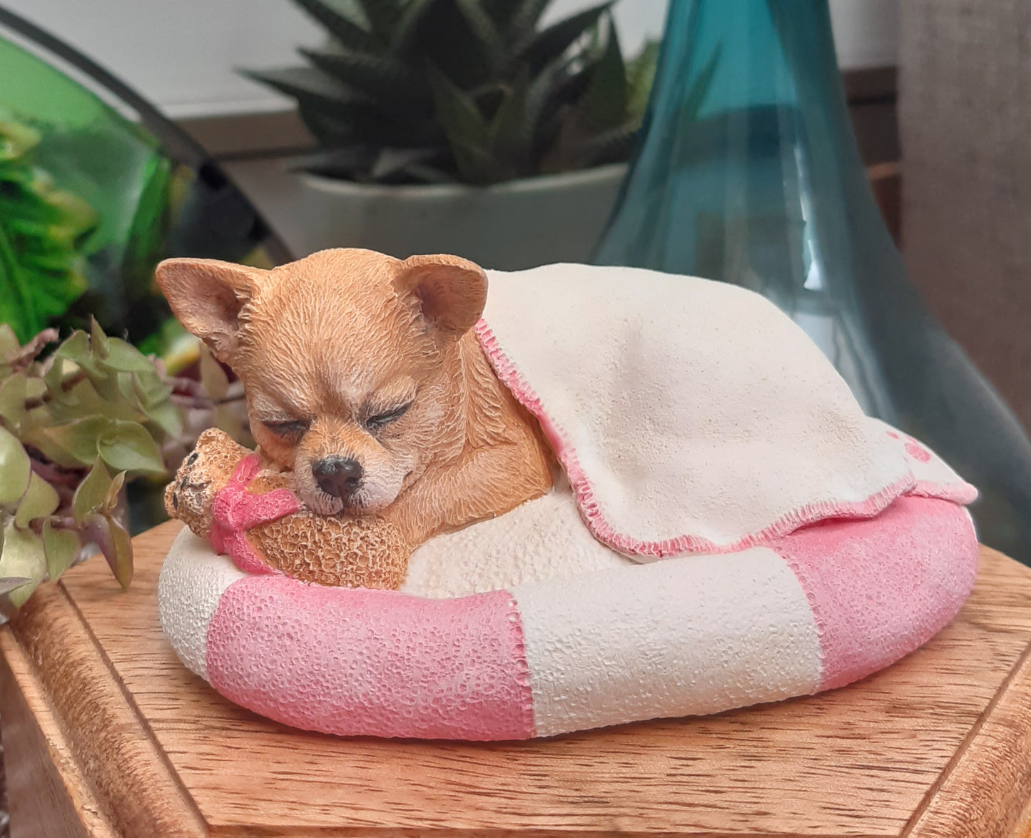 Wooden Cremation Urn For Short Coated Chihuahua Pet Ashes