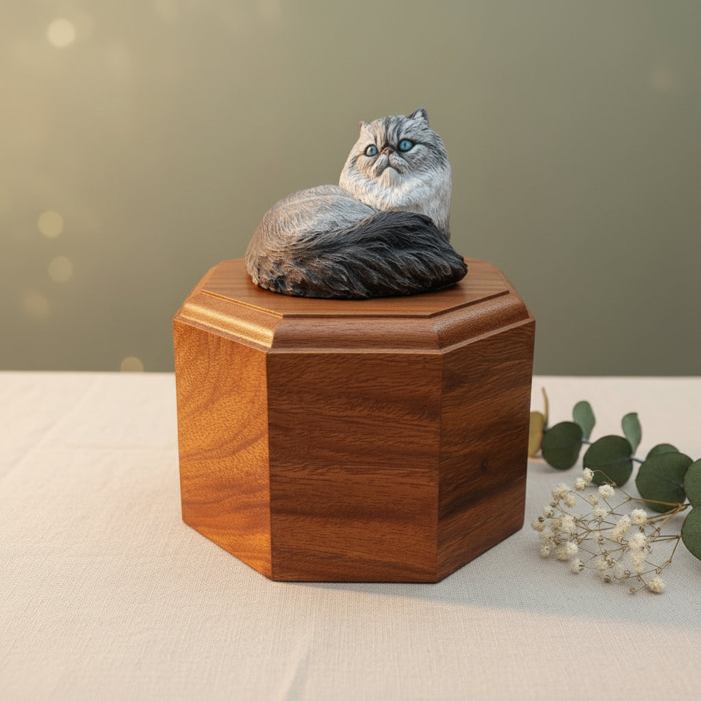 Persian Cat : Solid Wood Pillbox Style Cremation Urn for Pet Ashes