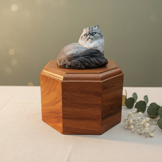 Persian Cat : Solid Wood Pillbox Style Cremation Urn for Pet Ashes