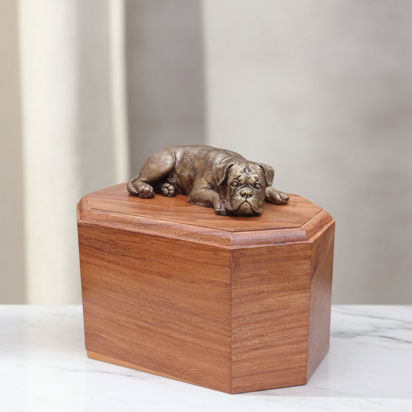 Bronze boxer dog urn