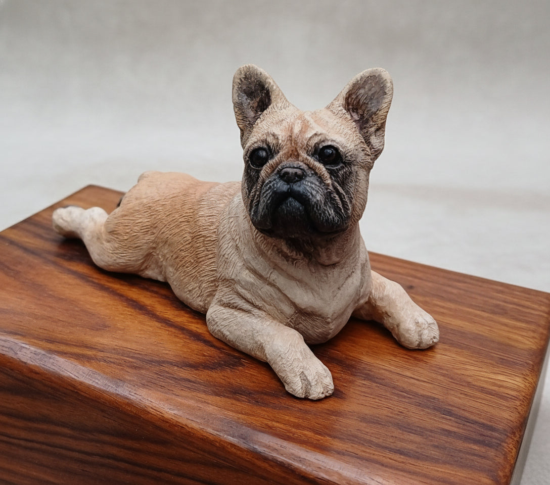 French Bulldog Wood Cremation Pet Urn: Casket for Dog Ashes