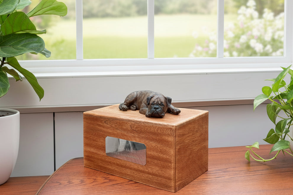 Boxer Dog Wooden Pet Ashes Cremation Urn