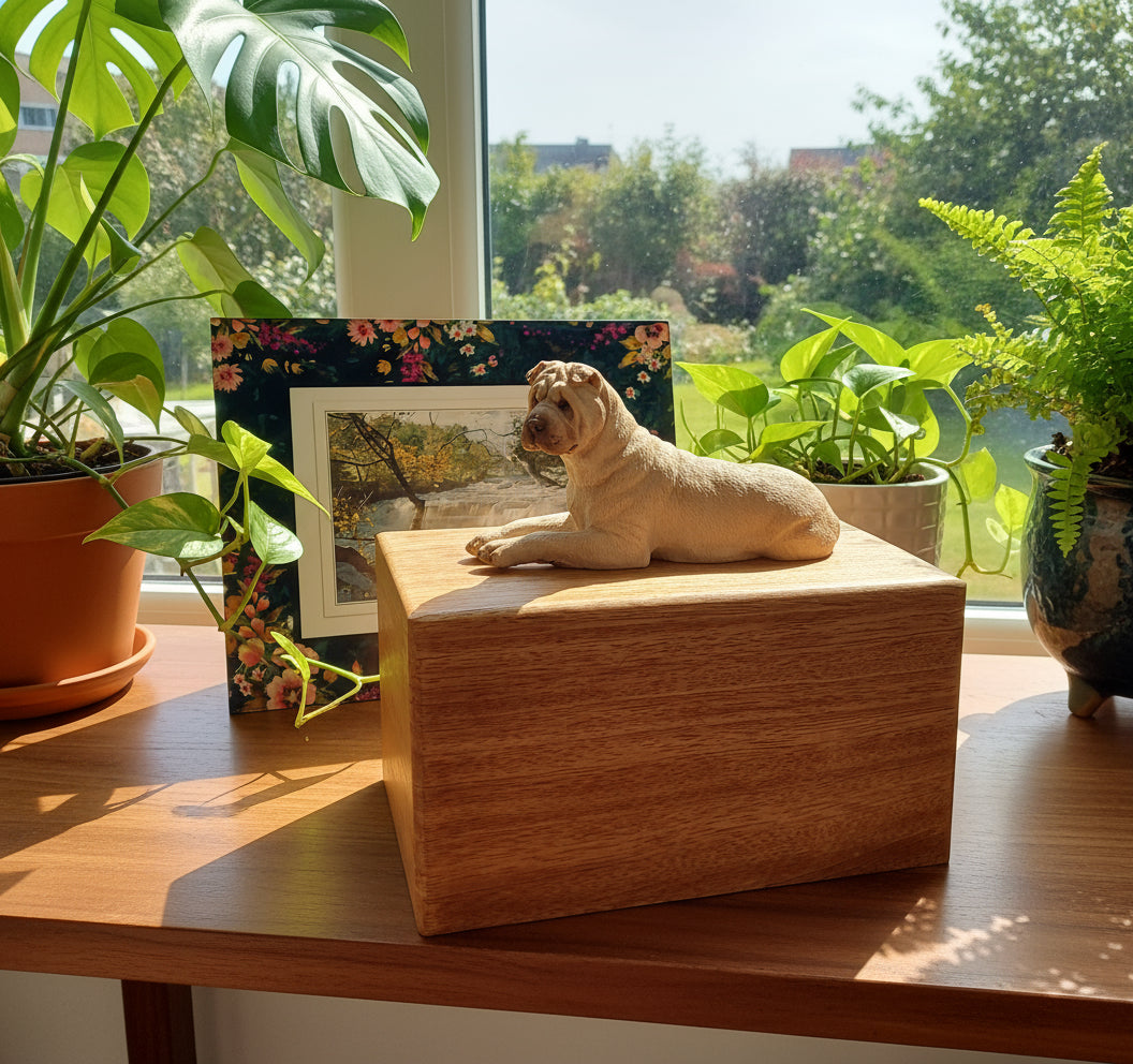 Shar-Pei Dog Wooden Pet Cremation Urn For Pet Ashes
