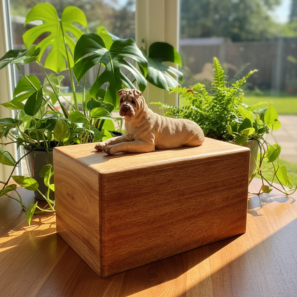 Shar-Pei Dog Wooden Pet Cremation Urn For Pet Ashes