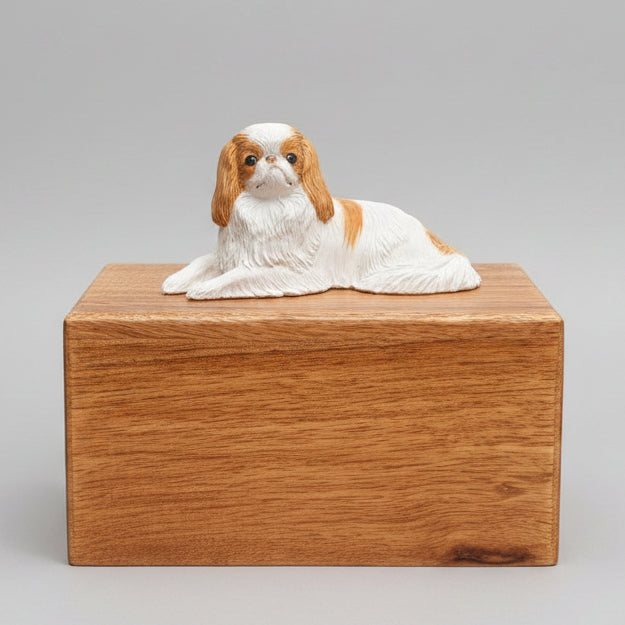 Japanese Chin Wood Cremation Pet Urn: Casket  for Dog Ashes.