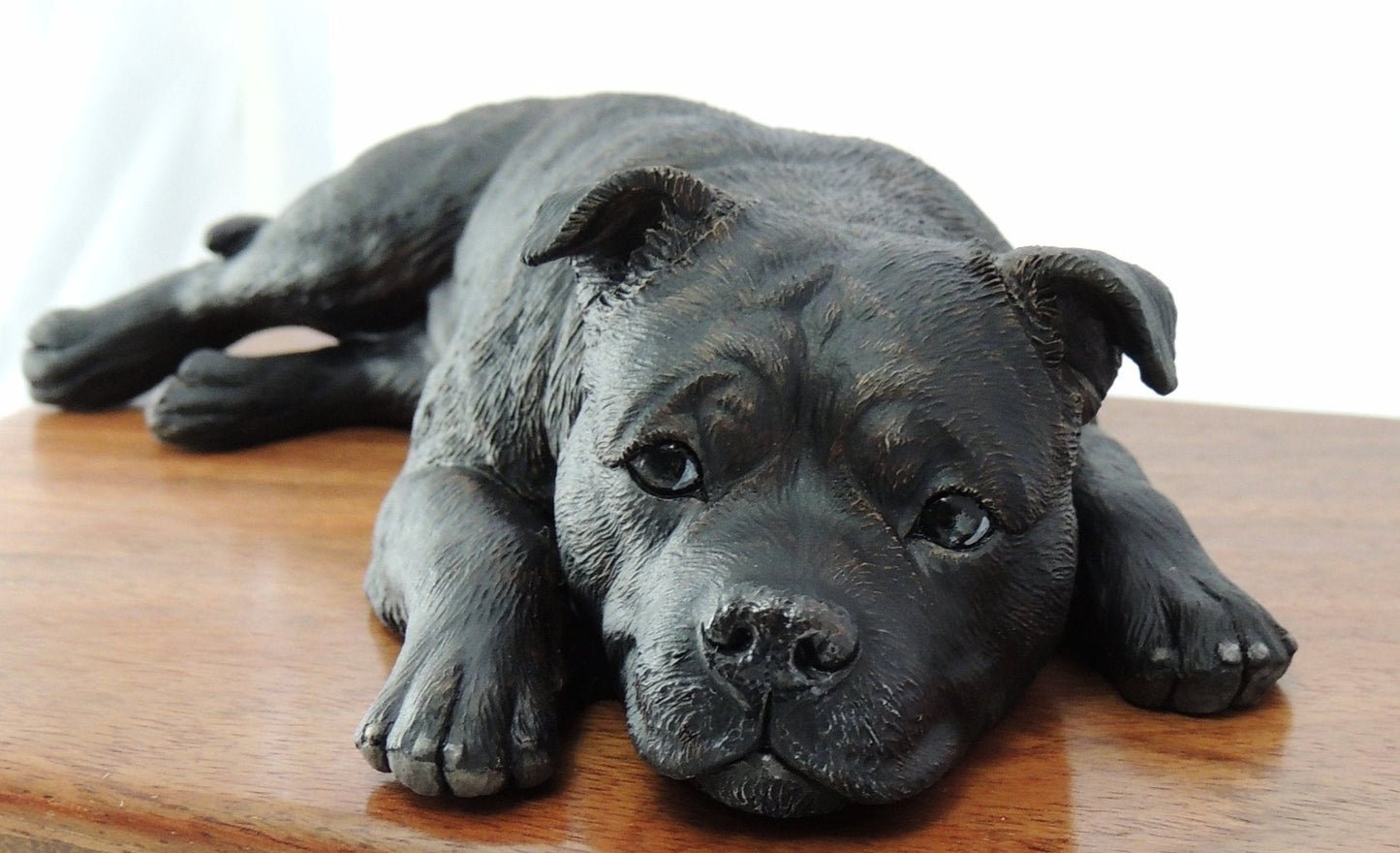 Staffordshire Bull Terrier With RoseWood Cremation Urn For Ashes