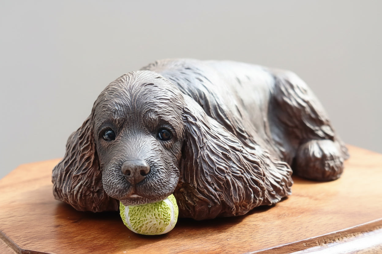 cocker spaniel with ball urn