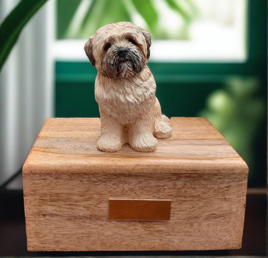 Lhasa Apso Light Finish Wooden Cremation Urn