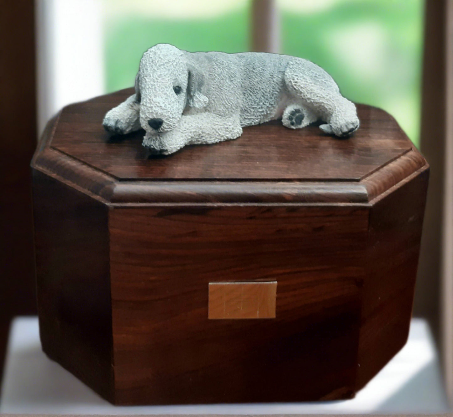 Rosewood cremation urn for bedlington terrier