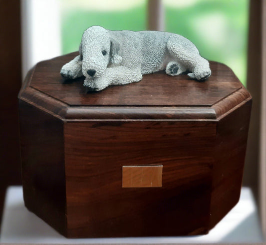 Rosewood cremation urn for bedlington terrier