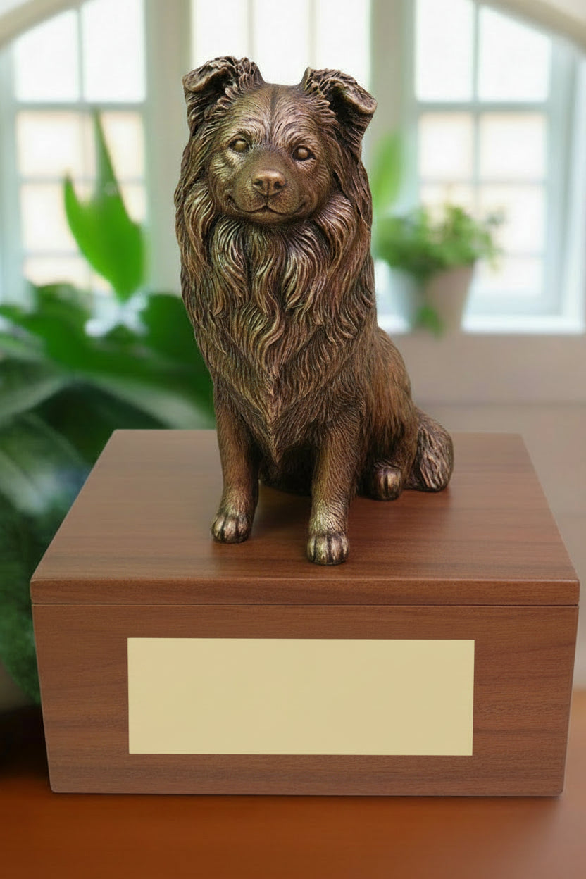 Cremation urn for border collie dog