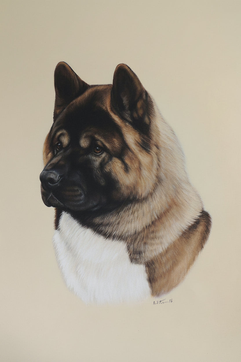 Painting of akita dog
