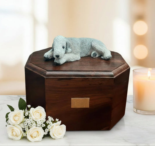Rosewood cremation urn for bedlington terrier