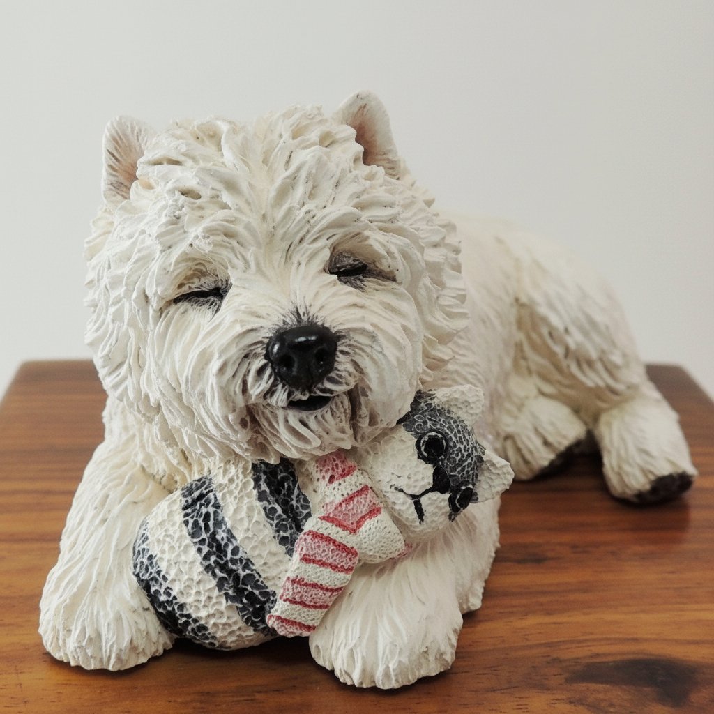 Wooden Pillbox Style Cremation Urn For West Highland White Terrier.