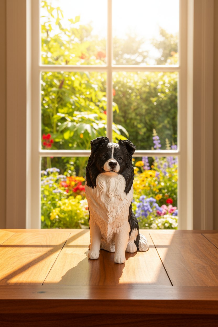 custom painted sculpture of a Border Collie model