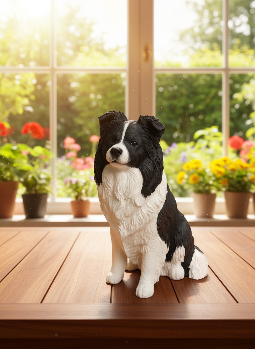 custom painted sculpture of a Border Collie model