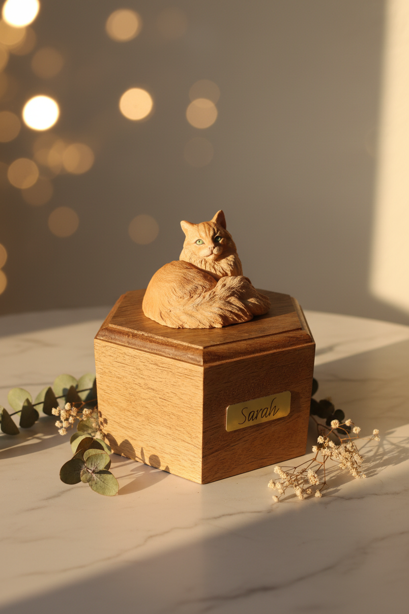 Marmalade long haired cat sculpture