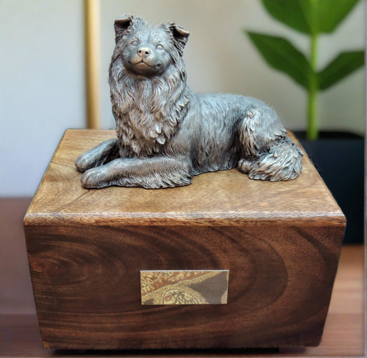 Border collie dog sculpture cremation urn for pet ashes memorial