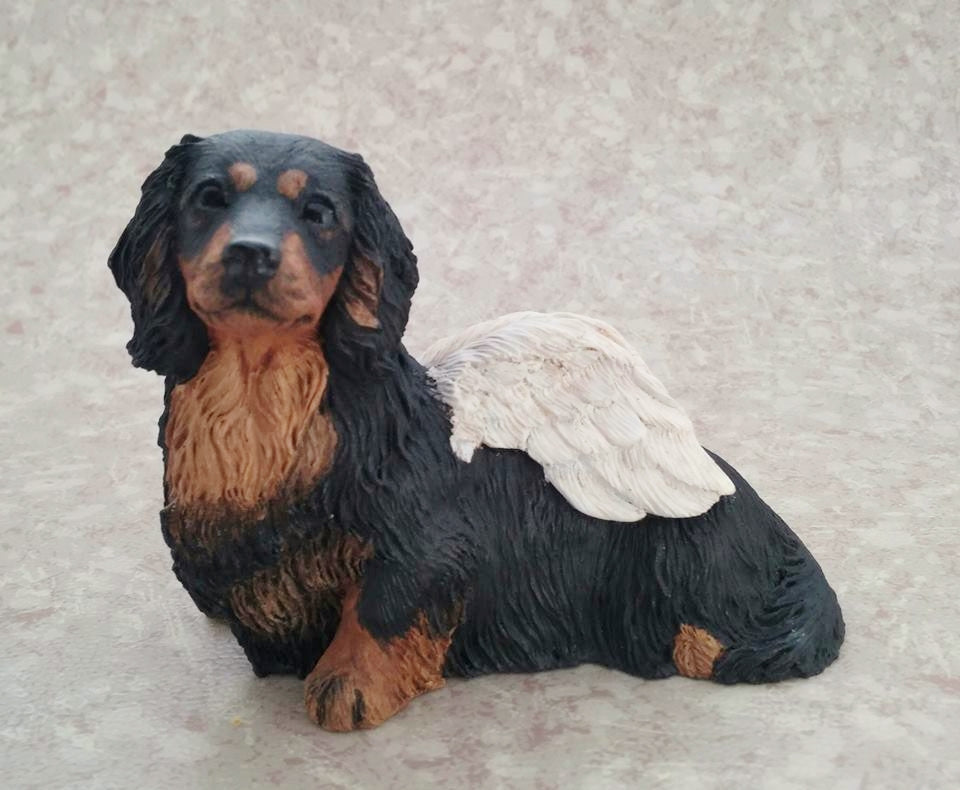 Long haired Dachshund Angel sculpture , Original Artwork