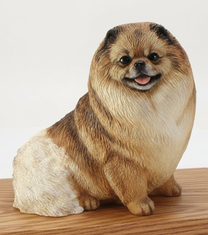 Dog figurine with a happy expression on a wooden surface